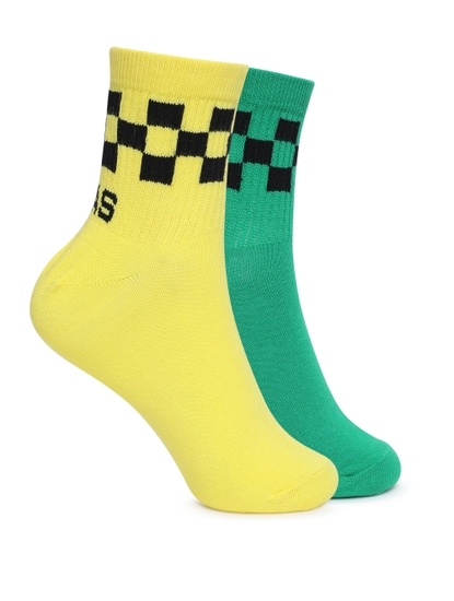 RETO IN Yellow & Green Check Socks (Pack of 2)