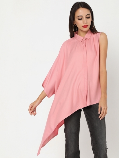 Asymmetrical Shirt with Concealed Button Placket