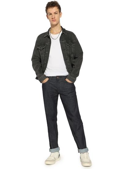 Solid Straight Fit Mid Rise Denim