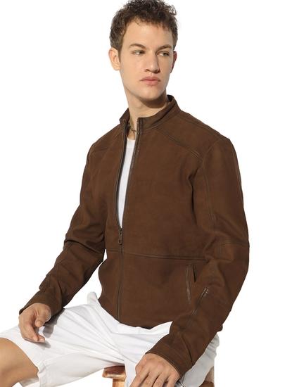 Leather Jacket with Zipper Closure Pockets