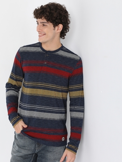 Polycotton Striped Henley T-Shirt