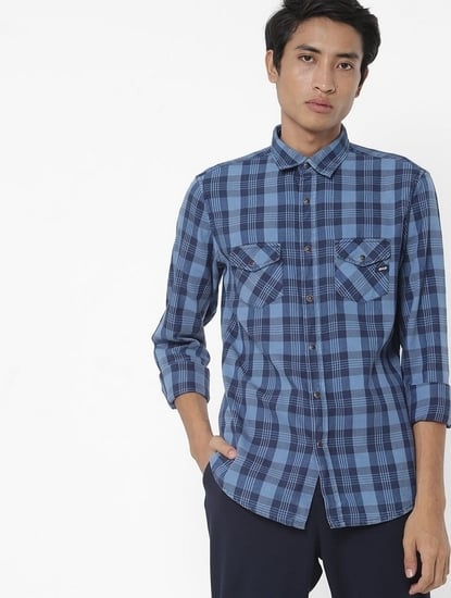 Slim Fit Cotton Blue Shirt