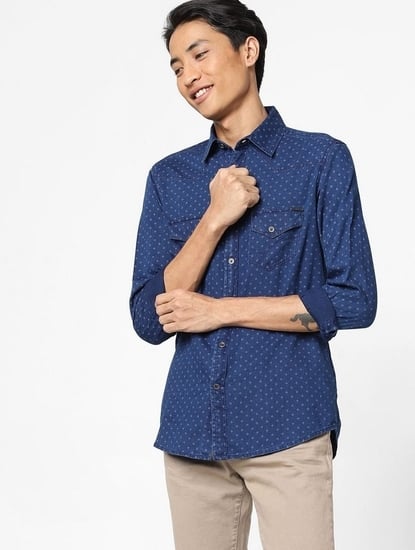 Printed Slim Fit Shirt with Button-Flap Pockets