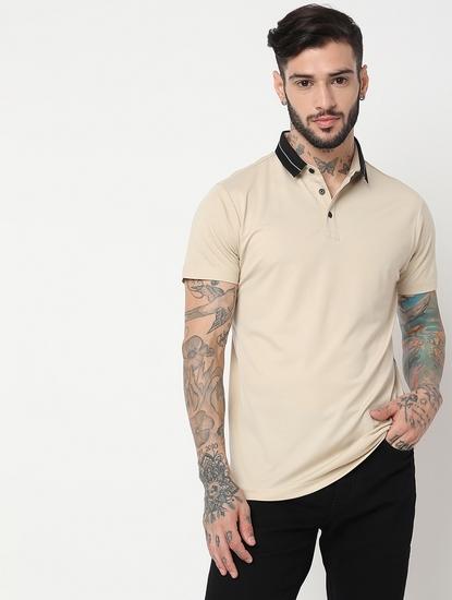 Slim Fit Half Sleeve Solid Tencil Lycra Polo T-Shirt