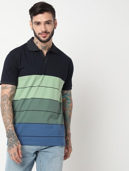 Relaxed Fit Half Sleeve Colourblock Polo T-Shirt