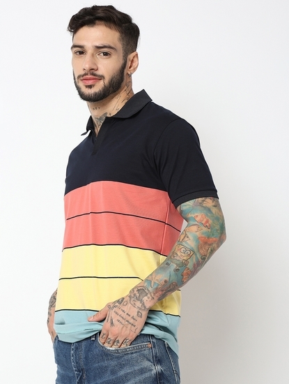 Relaxed Fit Half Sleeve Colourblock Polo T-Shirt