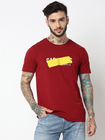 Relaxed Fit Half Sleeve Printed Cotton Lycra T-Shirt