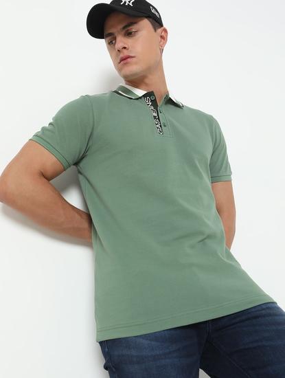 Slim Fit Solid Polo T-Shirt with Short Sleeve