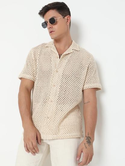 Regular Fit Solid Short Sleeve Shirt with Resort Collar