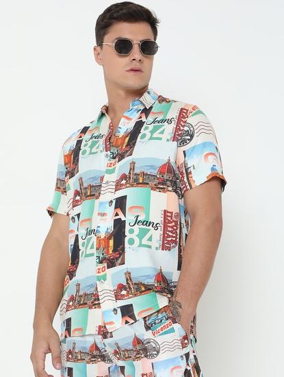 Regular Fit All Over Printed Short Sleeve Shirt with Classic Collar