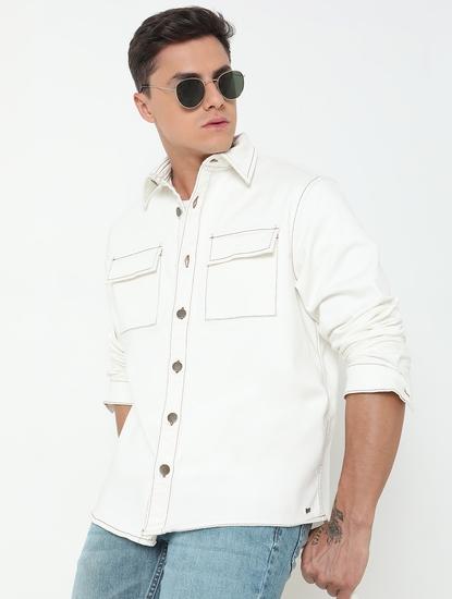 Shacket Solid Full Sleeve Shirt with Classic Collar