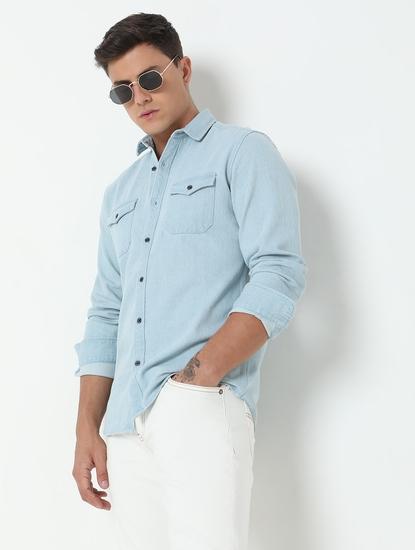 Regular Fit Solid Full Sleeve Shirt with Classic Collar