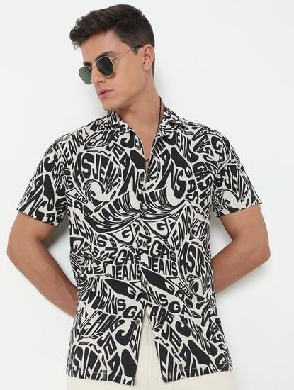 Regular Fit All Over Printed Short Sleeve Shirt with Resort Collar