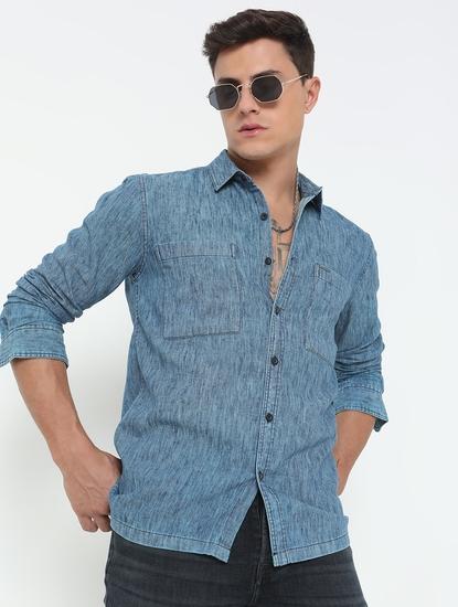 Regular Fit Solid Full Sleeve Shirt with Classic Collar