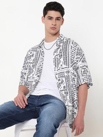 Boxy Fit All Over Printed Short Sleeve Shirt with Classic Collar