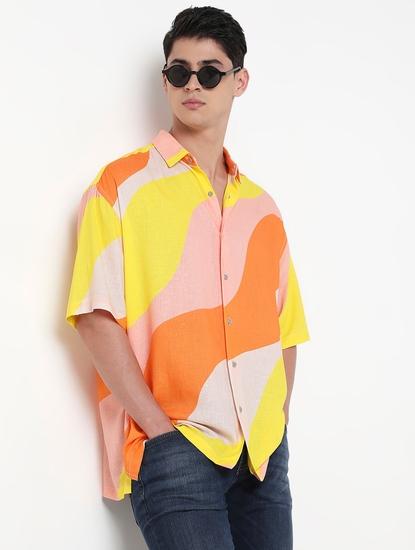 Boxy Fit All Over Printed Short Sleeve Shirt with Classic Collar