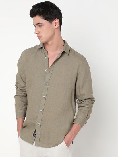 Regular Fit Solid Full Sleeve Shirt with Classic Collar