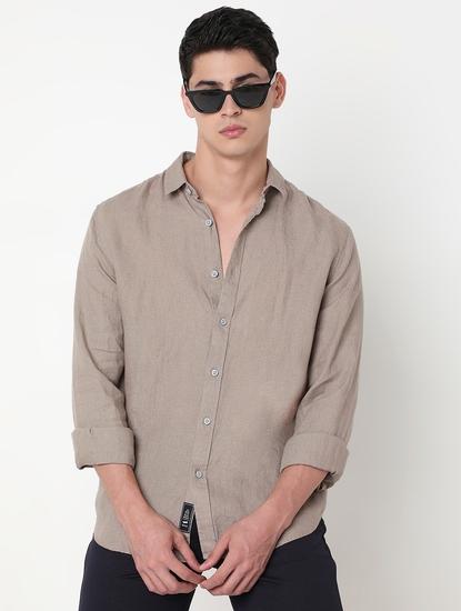 Regular Fit Solid Full Sleeve Shirt with Classic Collar