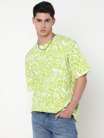 Boxy Fit All Over Printed Round Neck T-Shirt with Short Sleeve