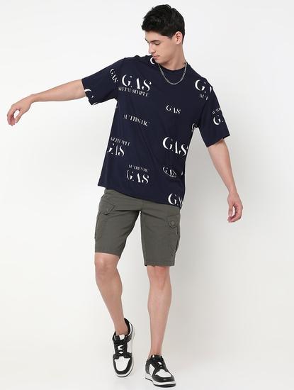 Boxy Fit All Over Printed Round Neck T-Shirt with Short Sleeve