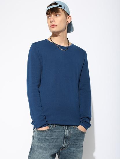 Textured Knitted Full Sleeve Round Neck Sweater