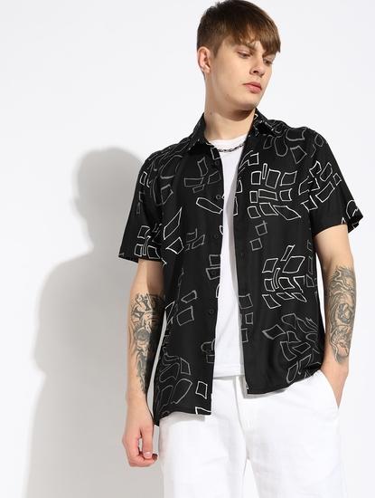 Regular Fit Monochrome Abstract Printed Shirt