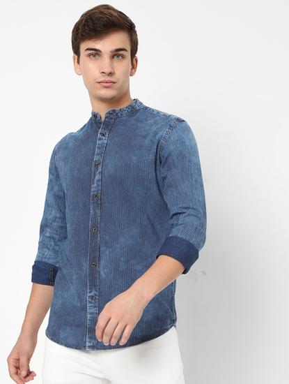 Washed Slim Fit Band-Collared Shirt