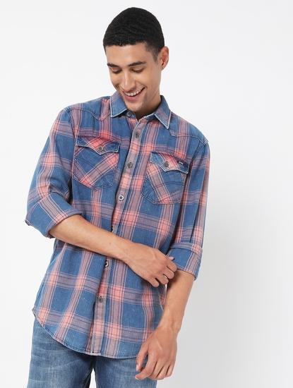 Checked Slim Fit Shirt with Flap Pockets