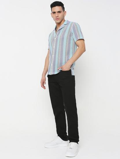 Regular Fit Striped Short Sleeve Shirt with Classic Collar