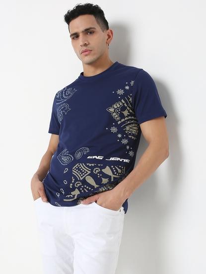 Regular Fit All Over Printed Round Neck T-Shirt with Short Sleeve