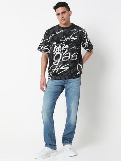 Boxy Fit All Over Printed Round Neck T-Shirt with Short Sleeve