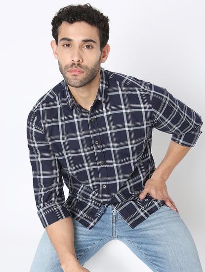 Checked Slim Fit Shirt with Patch Pocket