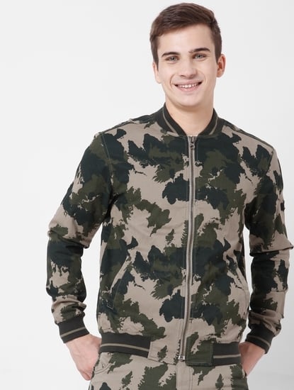 Stark Camo Print Slim Fit Bomber Jacket