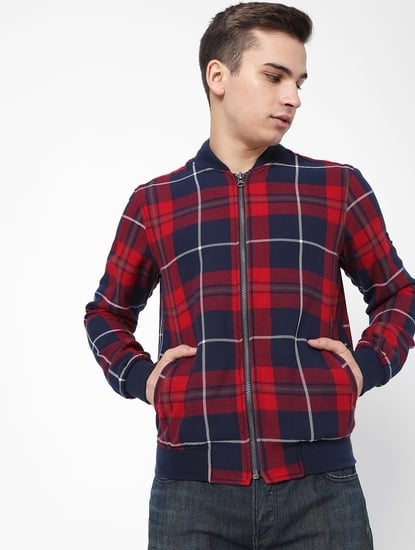 Stark Checked Slim Fit Bomber Jacket