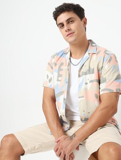 Regular Fit All Over Printed Short Sleeve Shirt with Classic Collar