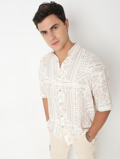 Boxy Fit All Over Printed Short Sleeve Shirt with Classic Collar