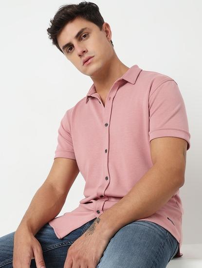 Slim Fit Solid Short Sleeve Shirt with Classic Collar