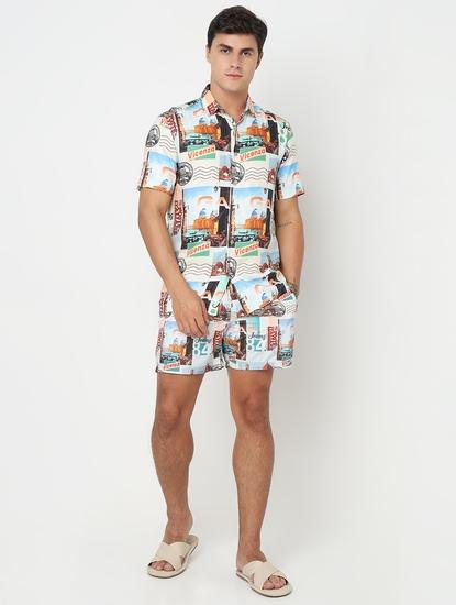 Straight Fit All Over Printed Polyester Shorts