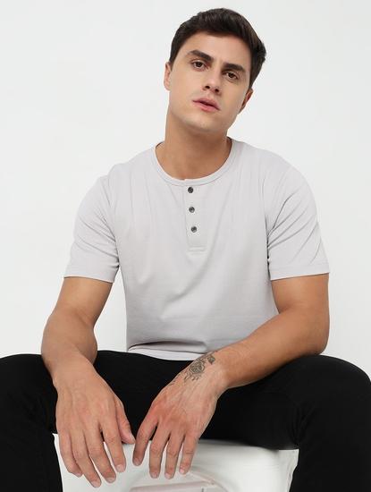 Regular Fit Solid Henley T-Shirt with Short Sleeve