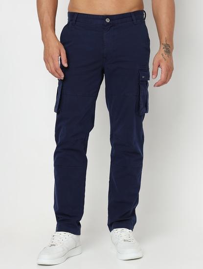 Slim Straight Fit Solid Cotton Lycra Trousers