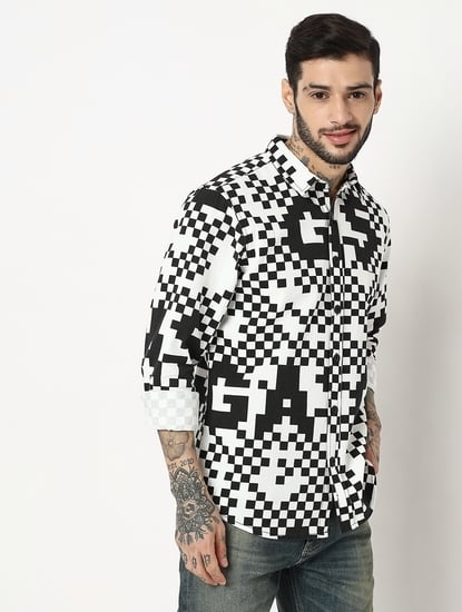 Relaxed Fit Full Sleeve Geometric Cotton Shirts