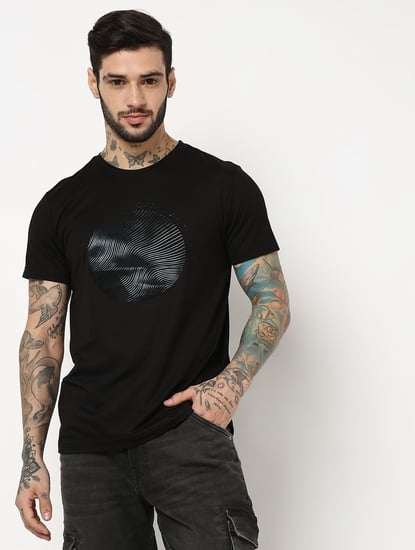 Relaxed Fit Half Sleeve Printed Tencil Lycra T-Shirt