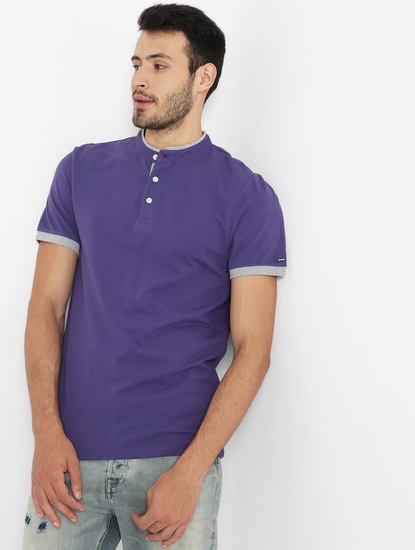 Slim Fit T-shirt with Band Collar