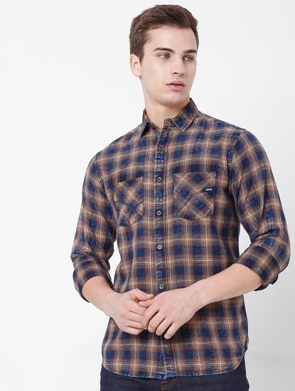 Checked Slim Fit Shirt with Patch Pocket