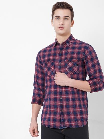 Checked Slim Fit Shirt with Patch Pocket