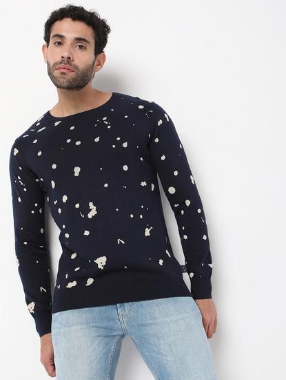 MATTIS Navy Regular Fit Cotton Sweater