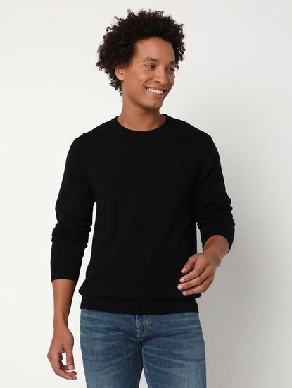 Regular Fit Full Sleeve Rib Neck Solid Cotton Sweater