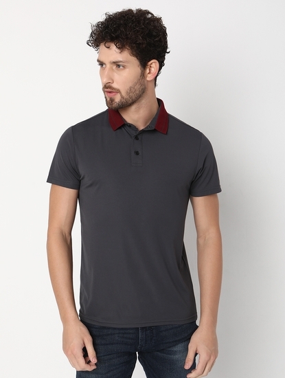 Slim Fit Half Sleeve Solid Tencil Nylon Polo T-Shirt