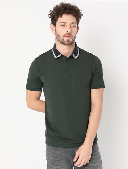 Slim Fit Half Sleeve Solid Tencil Nylon Polo T-Shirt