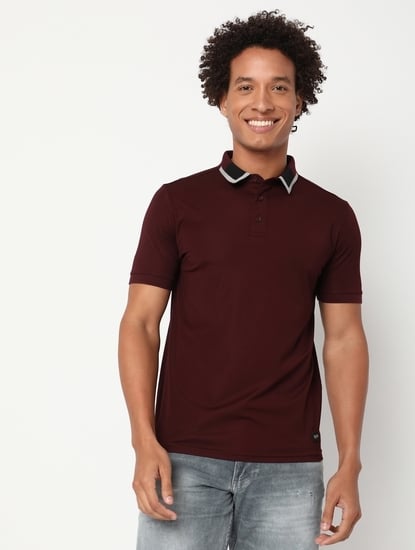 Slim Fit Half Sleeve Solid Tencil Nylon Polo T-Shirt